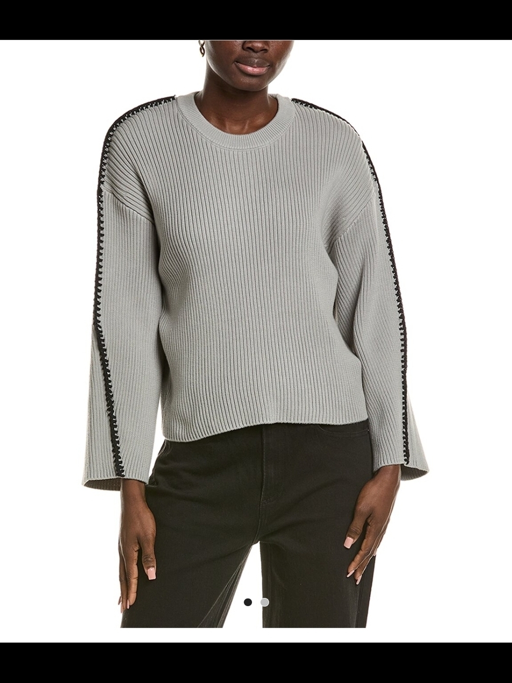 Rag & Bone Light Gray Ribbed Crewneck Sweater with Black Trim